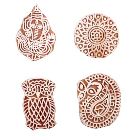 Set of 4 Piece New Mix Wooden Printing Block